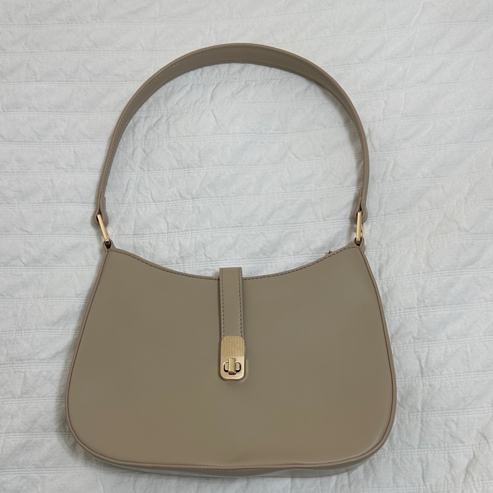 Taupe Faux Leather Shoulder Bag